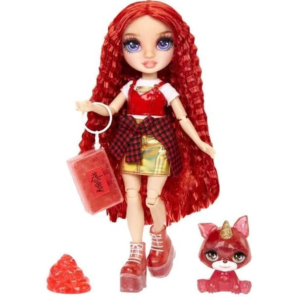 Rainbow High Fashion Doll with Slime Kit och Pet - Ruby (Röd) - 28cm Glitter Doll with Slime Kit