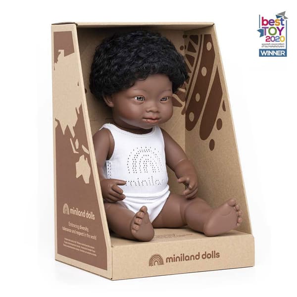 Miniland Afrikanskt Downs Syndrom Babydocka 38 Cm Vit