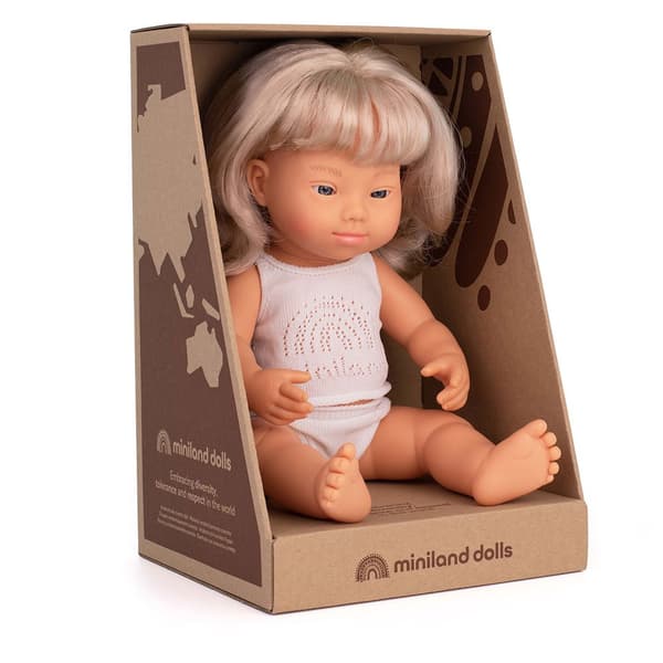 Miniland Blond Downs Syndrom Babydocka 38 Cm Beige