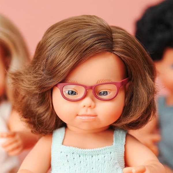Miniland Caucasican Girl With Down Syndrome And Glasses 38 Cm Colourful Nukke Vihreä