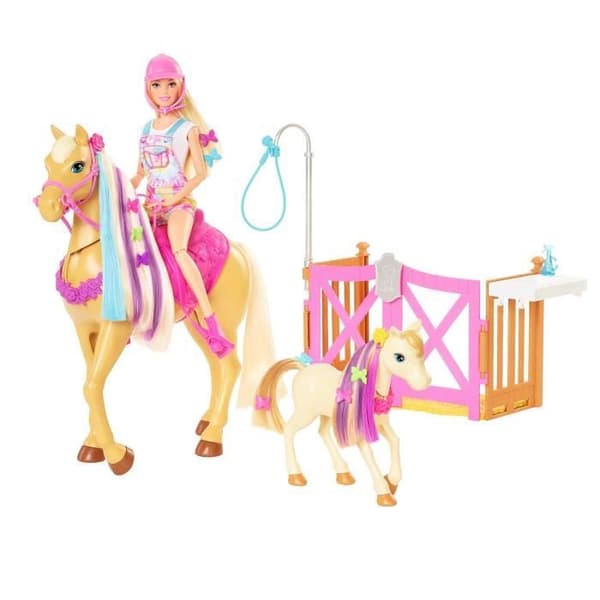 Barbie® Horse Grooming Set med 1 docka, 2 hästar och mer än 20 tillbehör för barn i åldrarna 3 till 7 HGB58