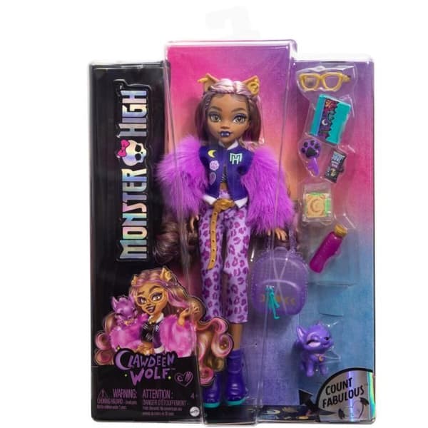 Monster High-Clawdeen Wolf-Doll med Crescent Dog och tillbehör HRP65