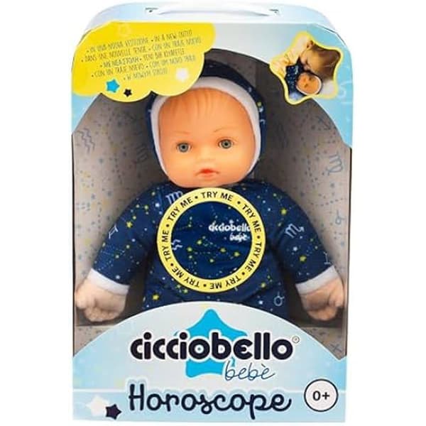 Cicciobello babyhoroskop, mjuk docka 30 cm med stjärnmönster, babyspel 0-3 månader, perfekt för sensorisk och sensorisk utveckling