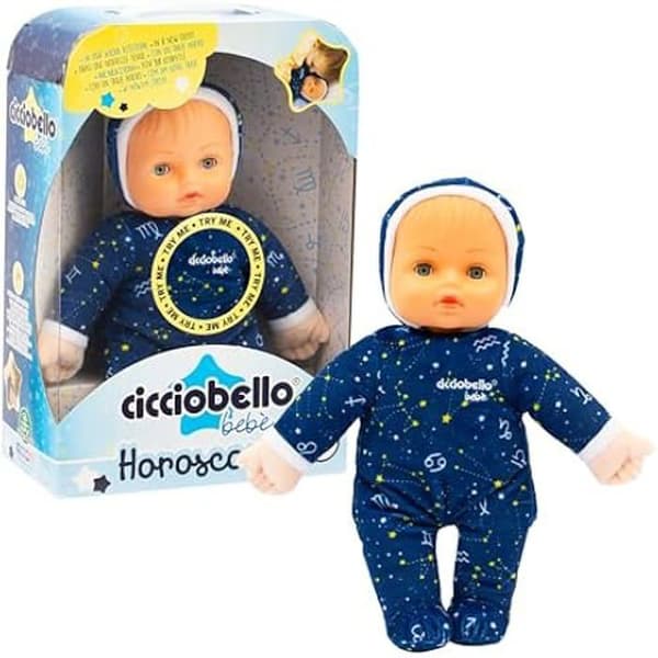 Cicciobello babyhoroskop, mjuk docka 30 cm med stjärnmönster, babyspel 0-3 månader, perfekt för sensorisk och sensorisk utveckling