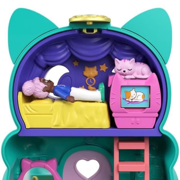 Polly Pocket - Convertible Cat Box, med minidocka, kattfigur och överraskningar - Minidocka - Från 4 år
