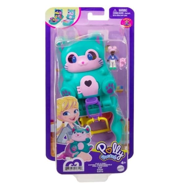 Polly Pocket - Convertible Cat Box, med minidocka, kattfigur och överraskningar - Minidocka - Från 4 år