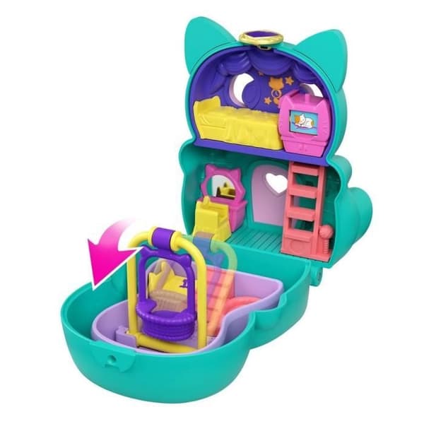 Polly Pocket - Convertible Cat Box, med minidocka, kattfigur och överraskningar - Minidocka - Från 4 år
