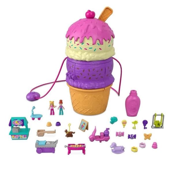 Polly Pocket - Multifacetter Glassett, 3 nivåer och 25 överraskningstillbehör inklusive Polly och Lila - Mini-docka - Från 4 år