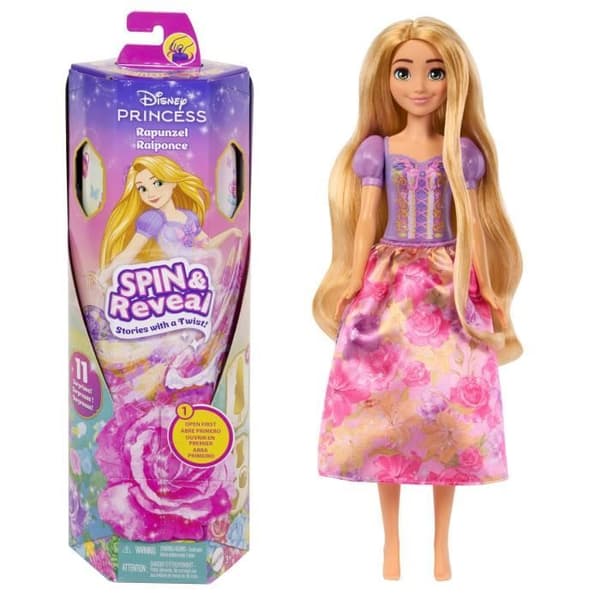 Spin &amp; Reveal Rapunzel Mattel Disney Princess Doll med överraskningar HTV86