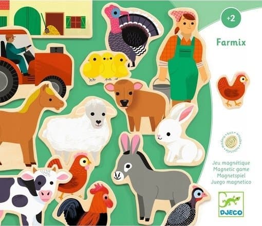 DJECO Wooden Magnetic Farmix Set, 2 år, Bondegård, Flerfarget, Tre