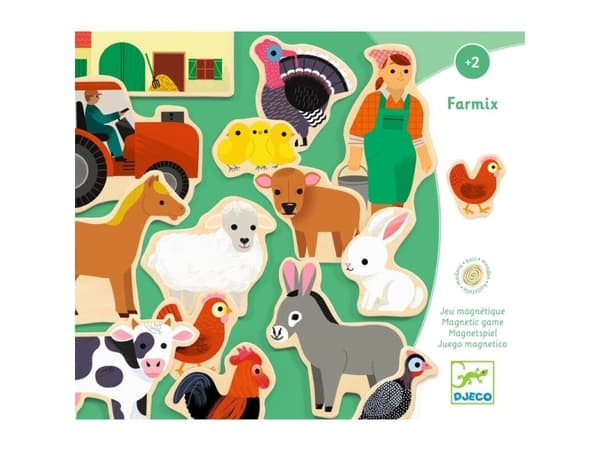 DJECO Wooden Magnetic Farmix Set, 2 år, Bondegård, Flerfarget, Tre