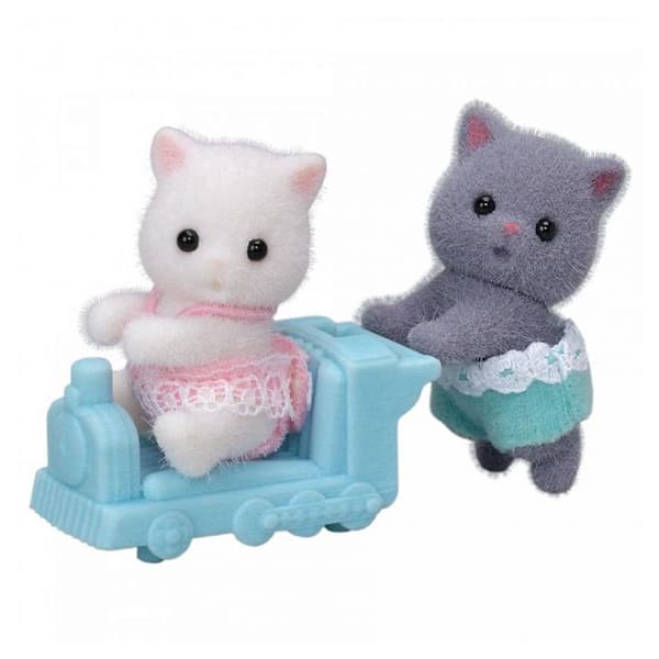 Sylvanian Families Figurer - Persiska katttvillingar med vagn - Ledad - Flerfärgad
