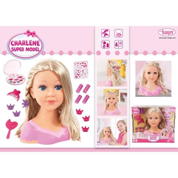 BAYER DESIGN - Charlene Super Model Blond Styling Head med Makeup