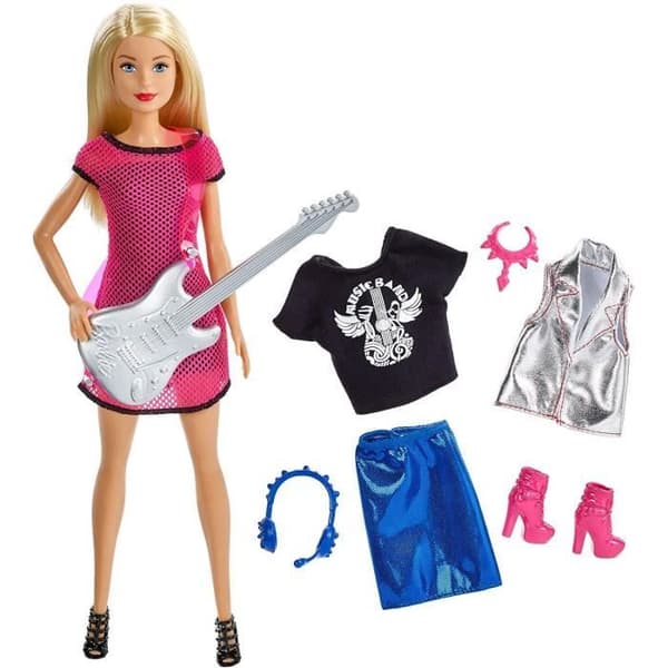 Barbie Occupations Doll Rockstar, musiker med silvergitarr och extra kläder och tillbehör, leksak för barn 1074