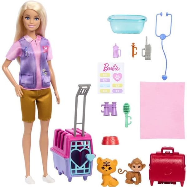 Barbie-Animal Rescue-Blonde docka och tillbehör box HRG50
