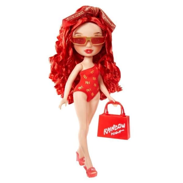 Rainbow High Swim & Style - Ledad modedocka 27 cm - Ruby (röd) - Baddräkt + Pareo - från 4 år