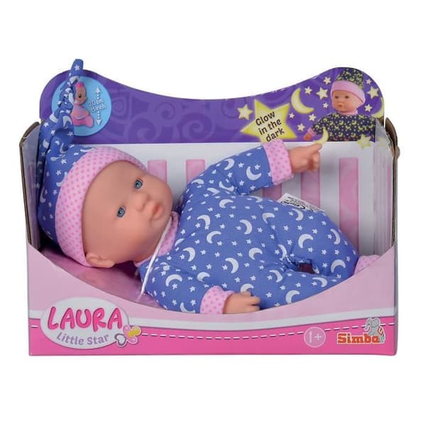 Fosforescerande Laura docka 20cm - Simba - Mjuk kropp och stjärnklar pyjamas