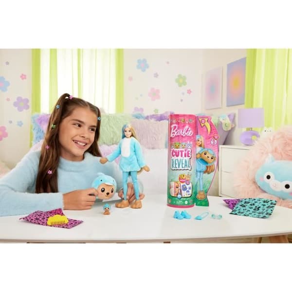 Docka med Barbie-Cutie Reveal-kostymtema, Delfinbjörn HRK25