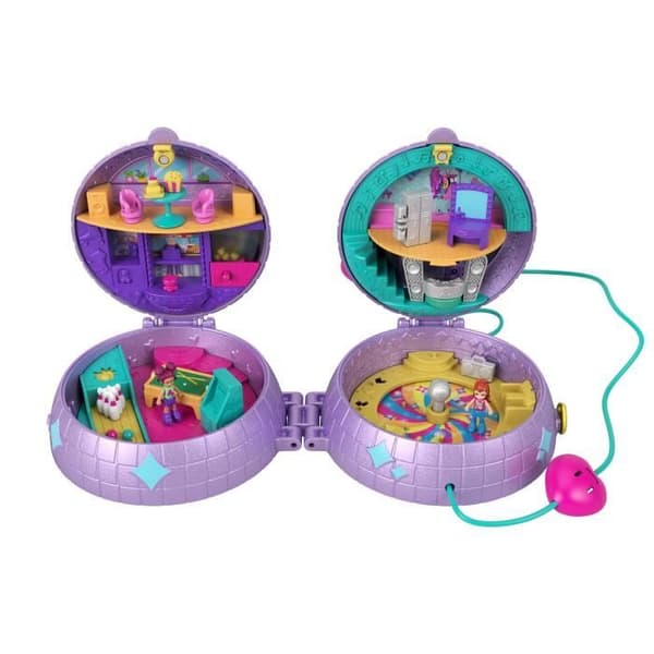 Coffret Boule Disco - POLLY POCKET - HCG24 - 4 Spelutrymmen - 2 Mini-Figurer - Flerfärgad