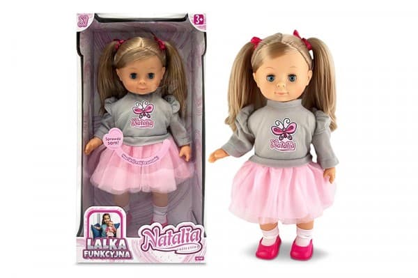 Artyk Doll Natalia i grå genser, snakker polsk, 39 cm