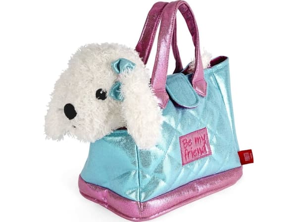 Perletti PERLETTI metallic light blue bag with removable plush Paris puppies, 13084