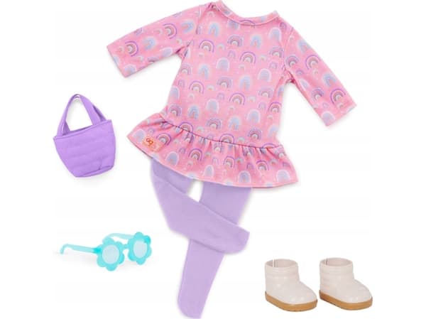 OUR GENERATION outfit set with rainbow printed dress, BD30520
