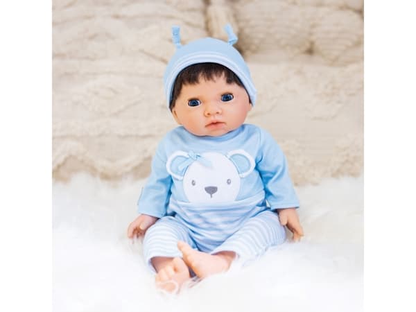 TINY TREASURES, Blue Bear Doll, Brown Hair
