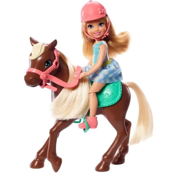Barbie tonårsdocka Chelsea & Pony 15 cm brun/blå 4-delad