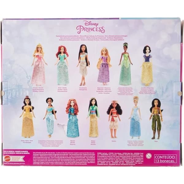 Mattel Disney Sparkling Princesses Lekset med 13 dockor med gnistrande dressing och tillbehör, från 3 år och uppåt, HPG74