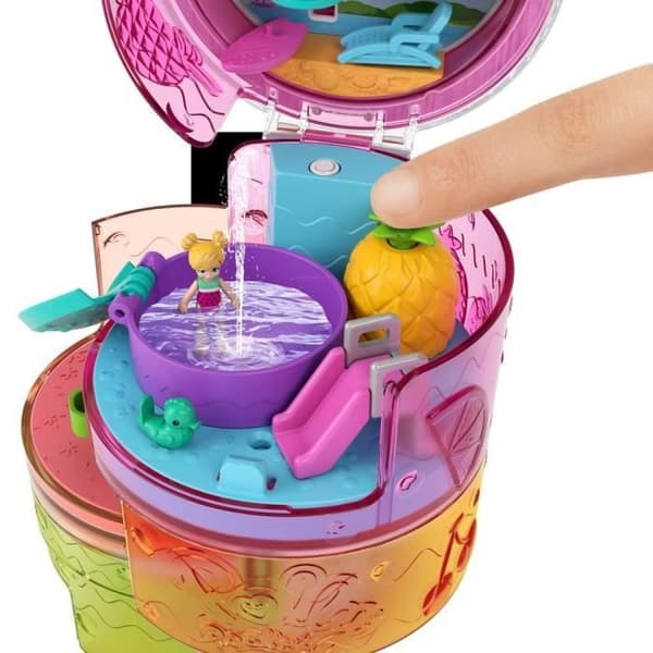 Polly Pocket - Multifunktionsset Smoothie, 3 nivåer, 25 överraskningsaccessoarer, dockor Polly och Shani - Mini-docka - Från 4 år