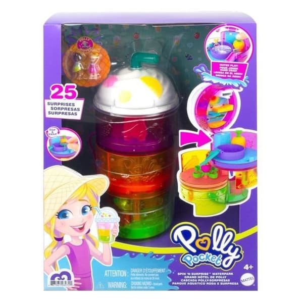 Polly Pocket - Multifunktionsset Smoothie, 3 nivåer, 25 överraskningsaccessoarer, dockor Polly och Shani - Mini-docka - Från 4 år