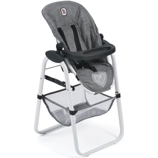 Höga dockstolen - BAYER CHIC 2000 - Grå jeans - Justerbar sits - Avtagbar bricka - Ryggsäck