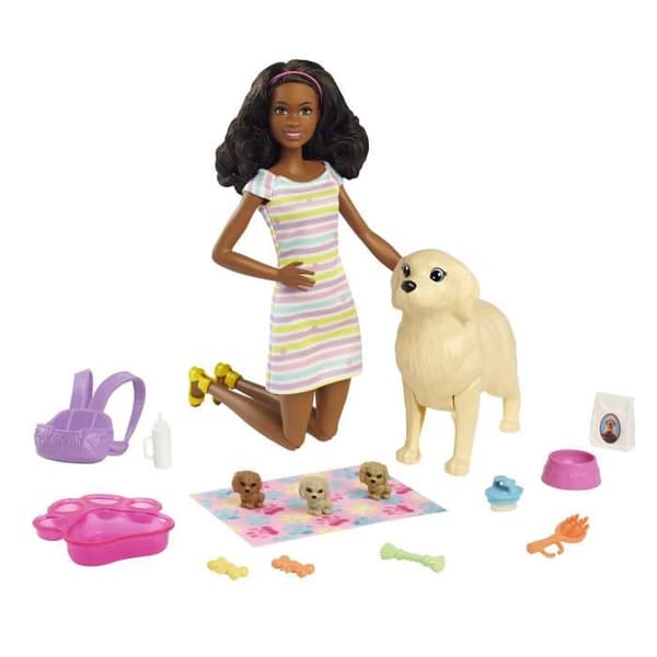 BARBIE FAMILJ VALP FÖDELSELÅDA, MED BRUN DOCK, 1 HUND