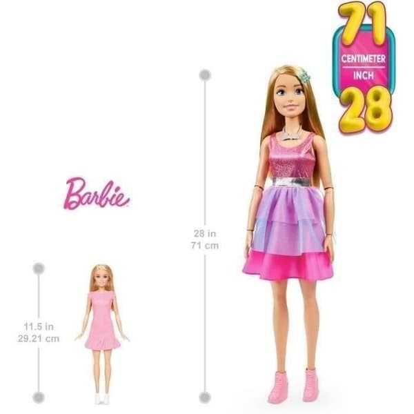 Barbie Mycket stor blond docka 71 cm, iriserande rosa klänning, Barbie Fashionista Från 3 år, HJY02