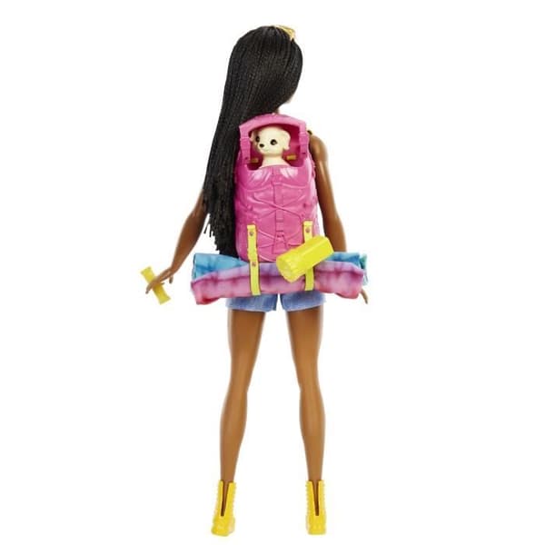 Barbie - Barbie Brooklyn Camping med valpminifigur, ryggsäck, sovsäck och tillbehör - HDF74 docka