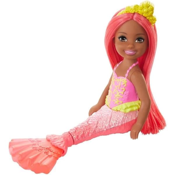 Barbie Dreamtopia flickdocka för blandras sjöjungfru - MATTEL - Chelsea - Korallhår och svans 16,5 cm