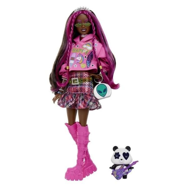 Barbie-Doll Barbie® Extra - Med brunt hår streckat med rosa och hennes panda" - HKP93