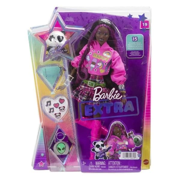 Barbie-Doll Barbie® Extra - Med brunt hår streckat med rosa och hennes panda" - HKP93