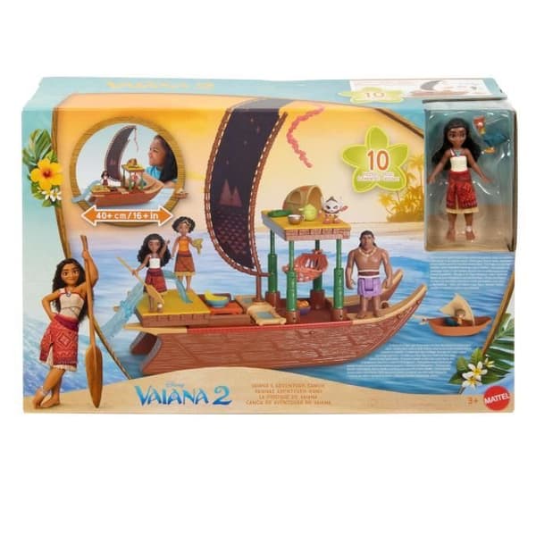 MATTEL Disney Vaiana 2 - Vaïanas kanot + 1 Moana-docka + Kycklingen HeiHei JBT78