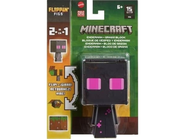 Minecraft FLIPPIN'' FIGS Enderman + Grass Block, 6 år, Minecraft, Sort, Rosa, Plast