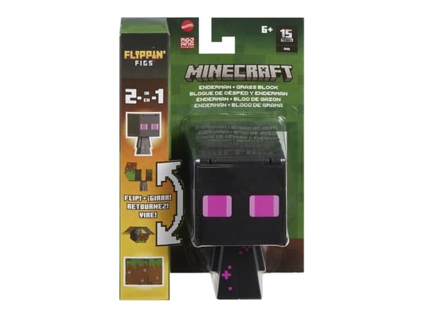 Minecraft FLIPPIN'' FIGS Enderman + Grass Block, 6 år, Minecraft, Sort, Rosa, Plast