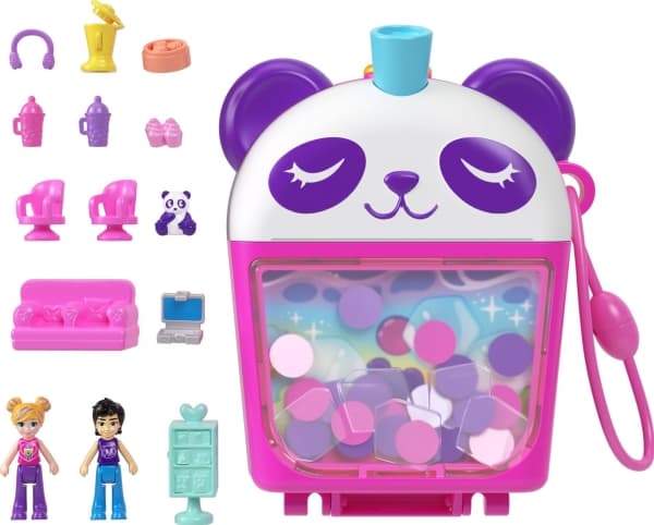 Mattel Polly Pocket Panda Bubble Tea Box med 2 minifigurer och panda HWN95