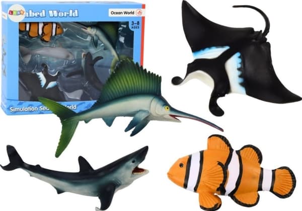 LeanToys Havsdjursfigurer Haj Delfin Plattfisk 5 delar