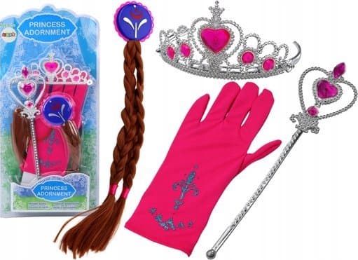 LeanToys Lilla prinsessan tillbehör trollspö handske krona flätor
