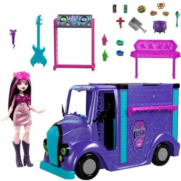 Babydukke med tilbehør Monster High Tour Bus Rock Sang-sationnel