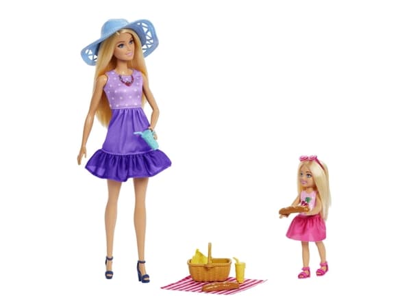 Barbie-nuket ja tarvikkeet Family & Friends -sarjasta, piknik-aiheinen leikkisetti, jossa on 2 nukkea ja 9 tarviketta