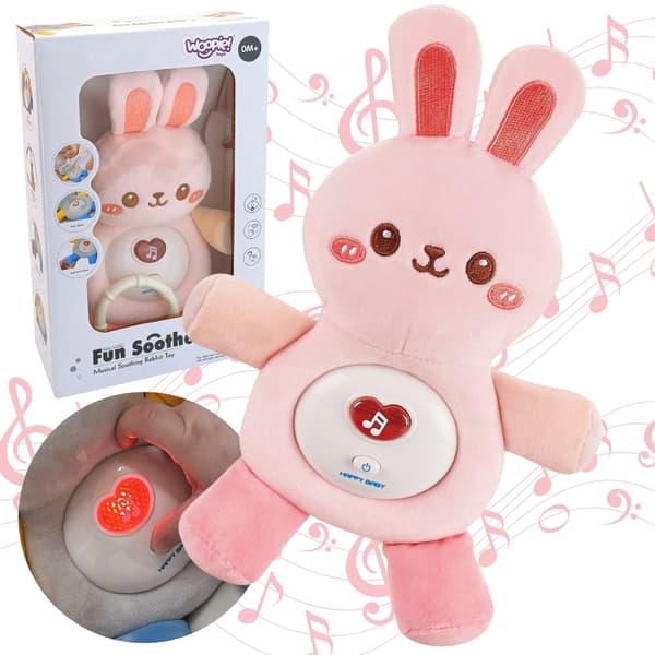 WOOPIE BABY Interaktiv Plushie Baby Gosedjur Ljus Ljud Kanin Sovvagn Rosa