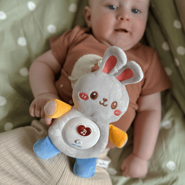 WOOPIE BABY Interaktiv Plushie Baby Gosedjur Ljus Ljud Kanin Sovvagn Blå