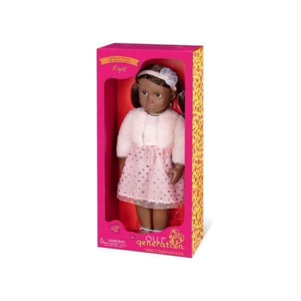 Our Generation docka - Riya - 46 cm - Mönstrad rosa klänning - Chic outfit - Matchande accessoarer
