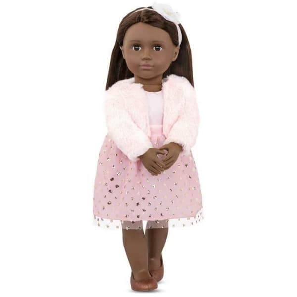 Our Generation docka - Riya - 46 cm - Mönstrad rosa klänning - Chic outfit - Matchande accessoarer